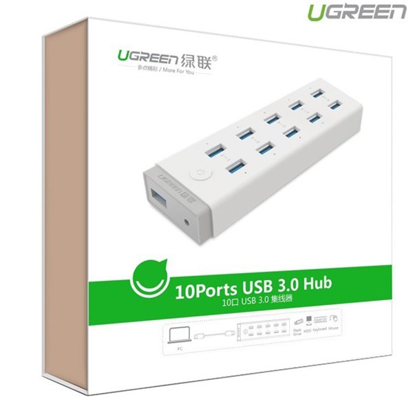 HUB USB 10 Cổng USB 3.0 Cao Cấp Có Nguồn 12V-5A Chính Hãng Ugreen UG-20297