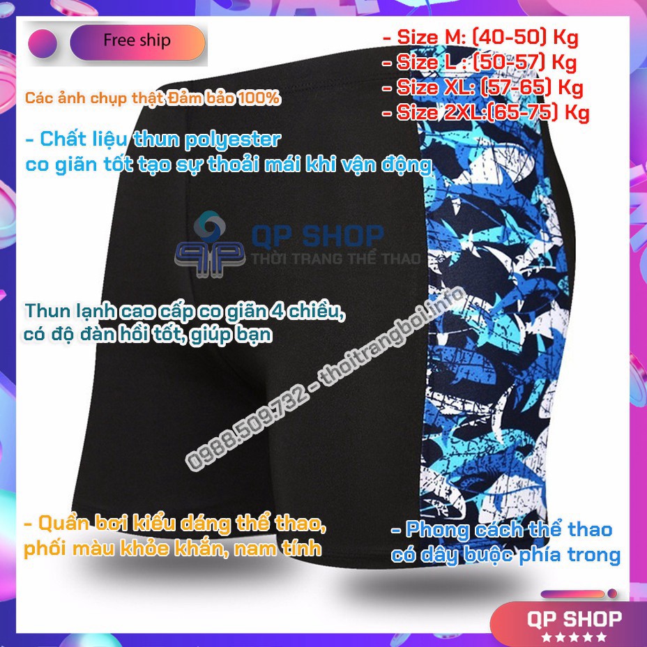 HÀNG CAO CẤP -  Quần Bơi Nam Dạng Đùi Họa Tiết 2 Bên Hông Đủ Size Chất Thun Co Giãn 4 Chiều Chống Thấm Nước Thoải Mái QP | BigBuy360 - bigbuy360.vn