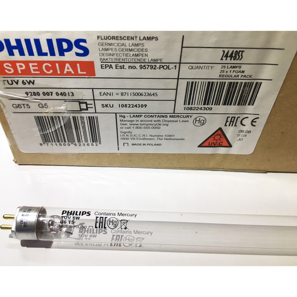 Bóng UV diệt khuẩn 6W Philips - 22 cm Dùng cho máy Haenim, Upang, Fatz Baby, KAROFI