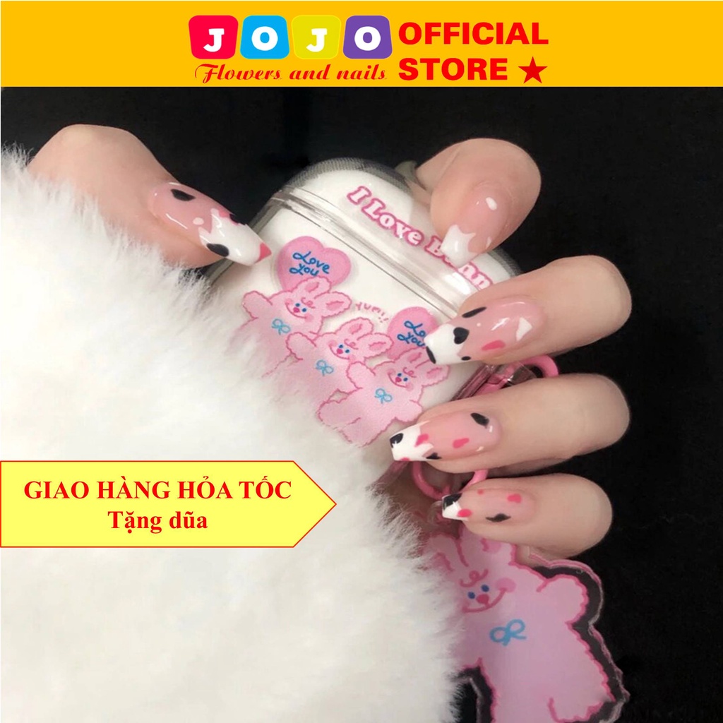 Bộ 24 móng tay giả dài vuông Jojo X11  móng giả đẹp rẻ thời trang có keo dán tự làm tại nhà