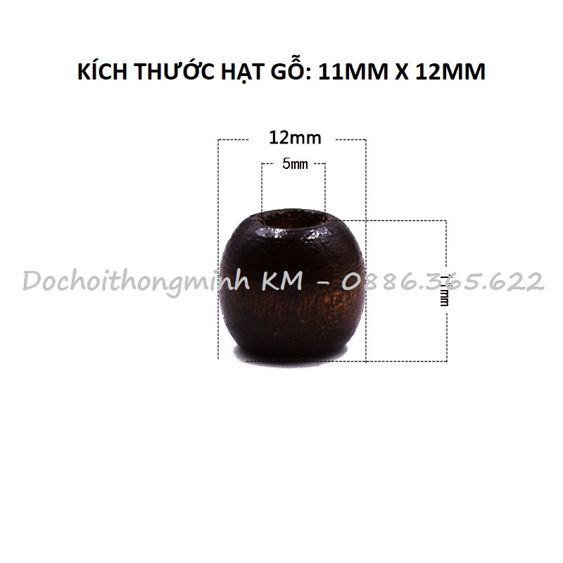Hạt gỗ màu - mộc có lỗ xỏ size 12mm - Túi 30g