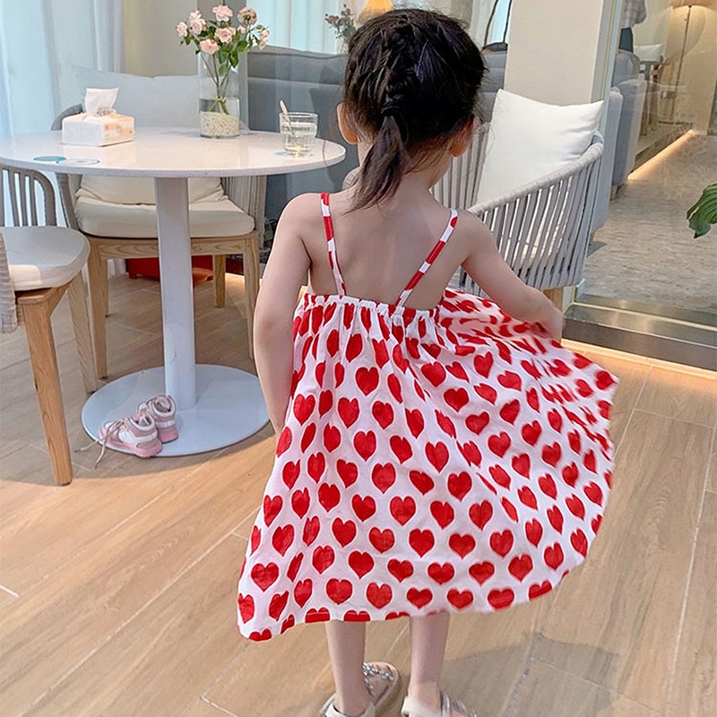 Đầm Hai Dây Họa Tiết Chấm Bi Cho Bé Gái 3-8 Tuổi