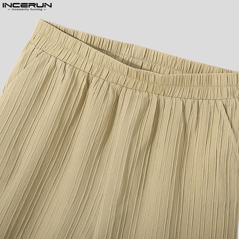 Set áo sơ mi ngắn tay + quần short INCERUN màu trơn cho nam