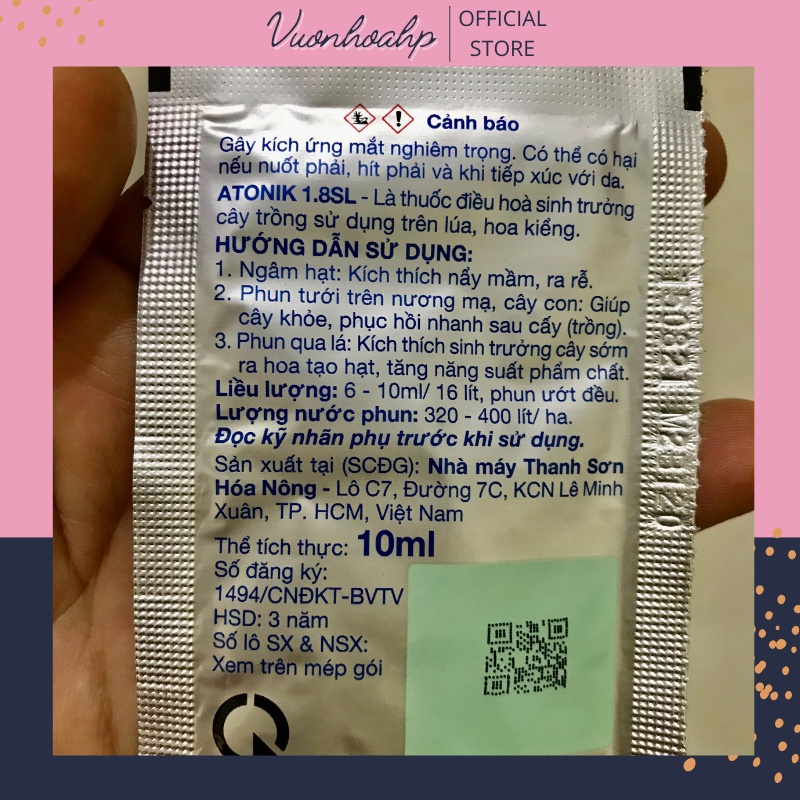Thuốc kích thích nảy mầm, sinh trưởng cây trồng Atonic 1.8SL gói10ml