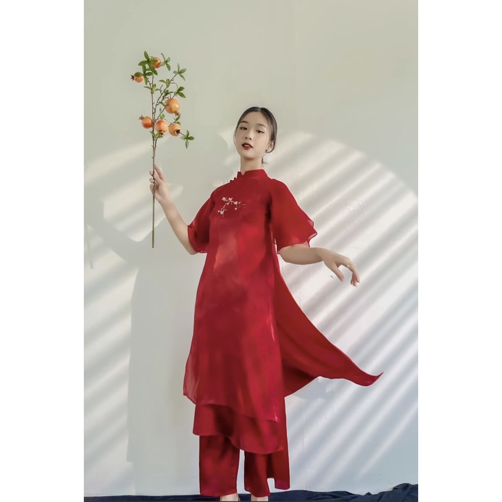 , Áo Dài  Cách Tân Voon Tơ Óng  4 Tà May Sẵn