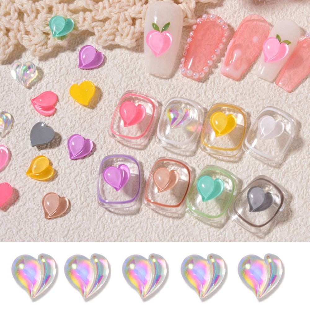 Set 30 Phụ Kiện Hình Trái Tim Phẳng 3D Nhiều Màu Trang Trí Móng Tay DIY
