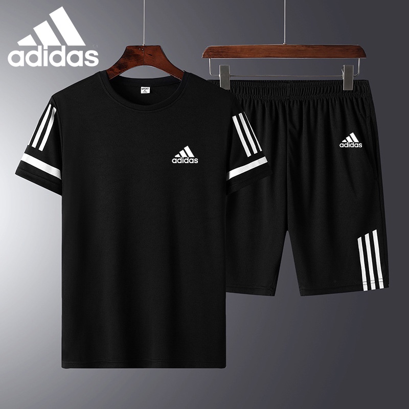 Adidas Set Đồ Thể Thao Áo Thun Cổ Tròn + Quần Short Thoáng Khí Nhanh Khô Size M-5XL Thời Trang Cho Nam