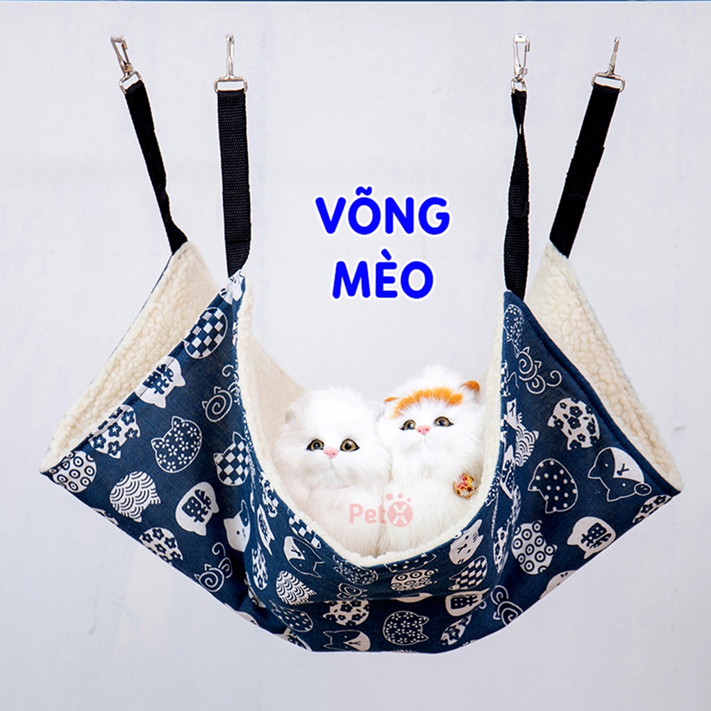 Võng cho mèo bằng vải một mặt bông mặt in hoa văn Lucky Cat và bàn chân chó Lapeta