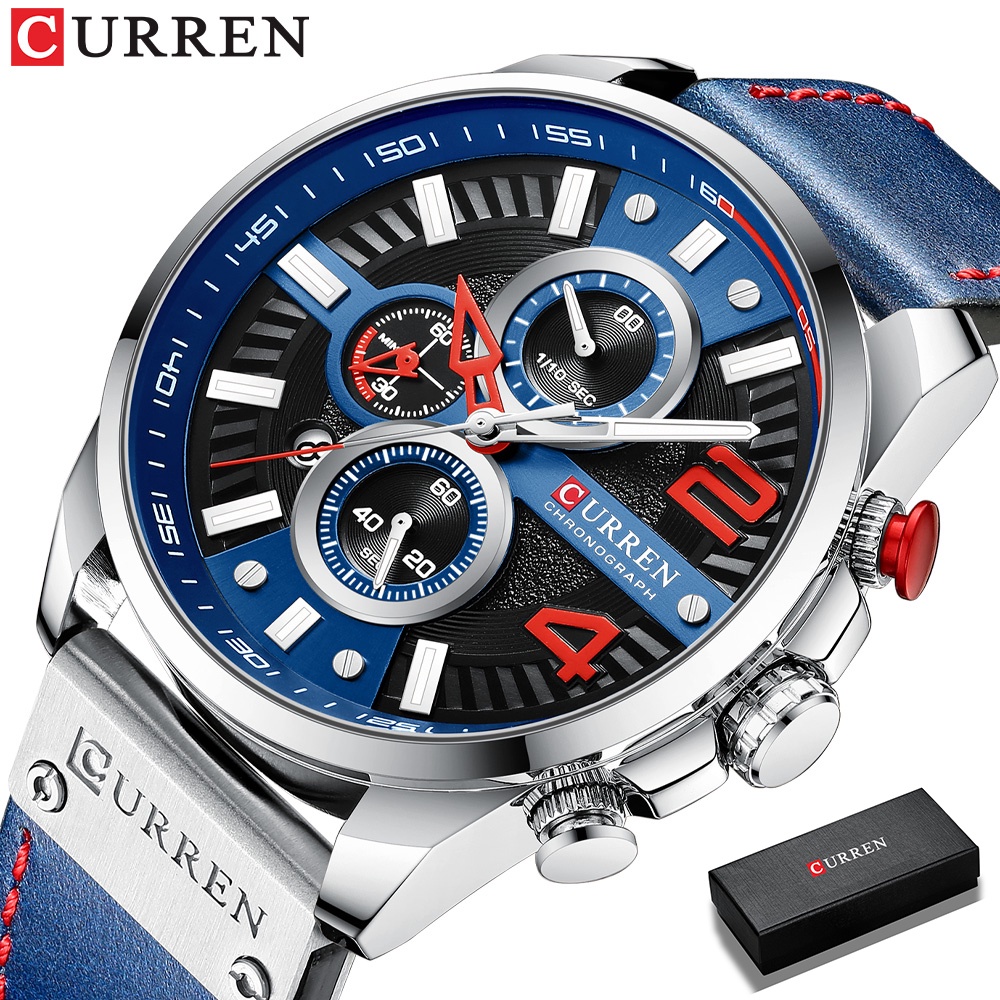 Đồng hồ CURREN 8393A máy quartz dây da thiết kế chronograph chống nước thanh lịch cho nam