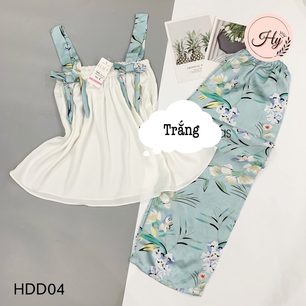 BỘ LỤA HAI DÂY QUẦN DÀI nơ vai mềm mát