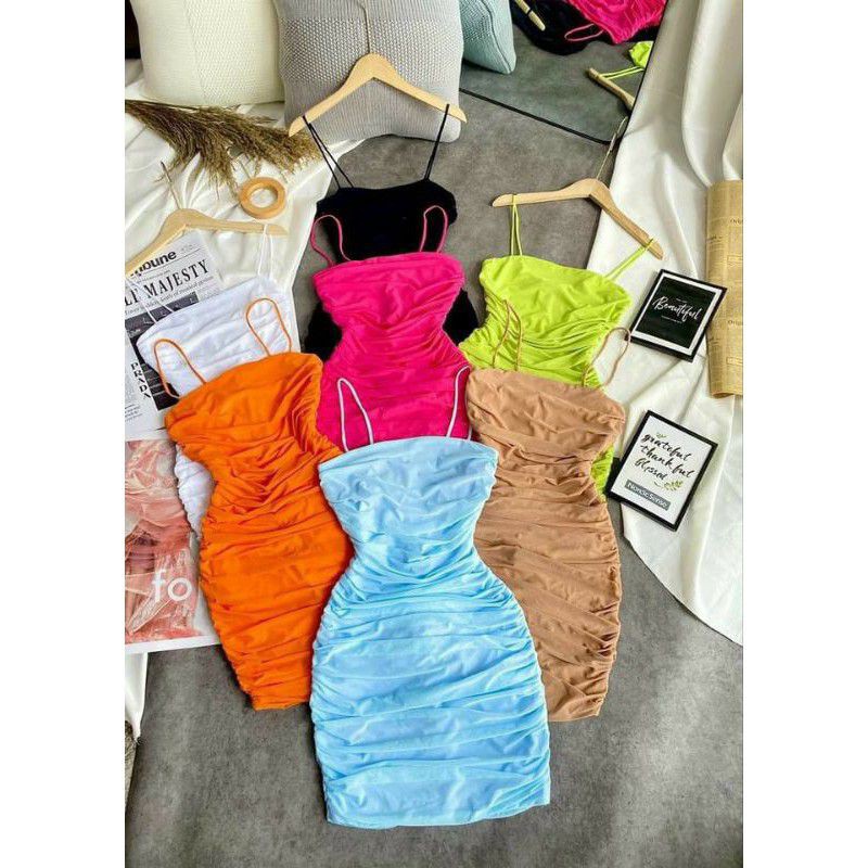 Đầm body nhún 2 dây cọng nhỏ