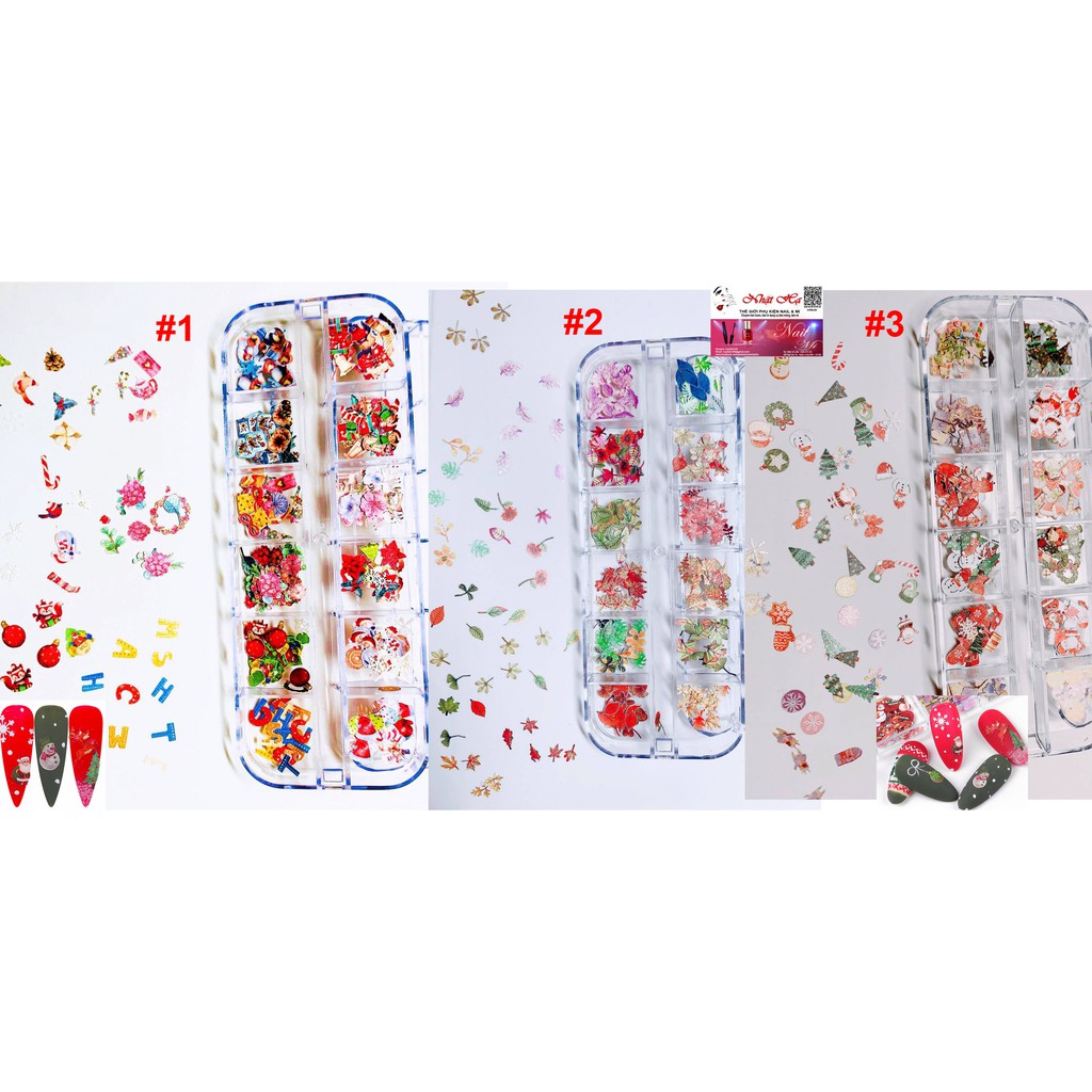 Phụ Kiện Trang Trí Móng Noel Giáng Sinh Nghệ Thuật 3D - Lẻ 1 Hộp 12 Mẫu