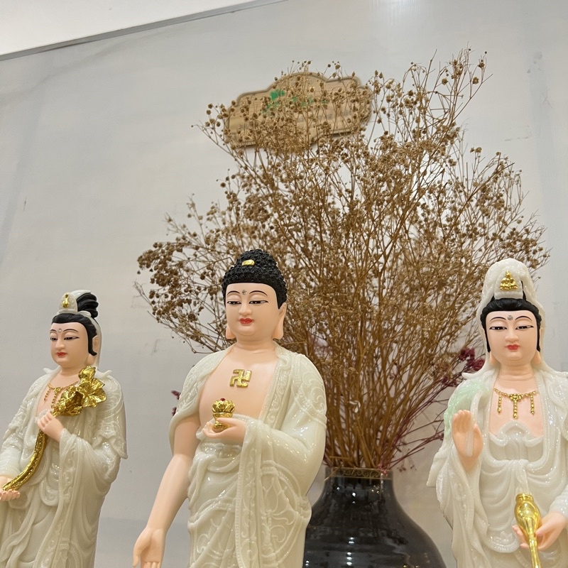 Bộ 03 tượng Tây Phương/Ta Bà Tam Thánh 38cm _Đá