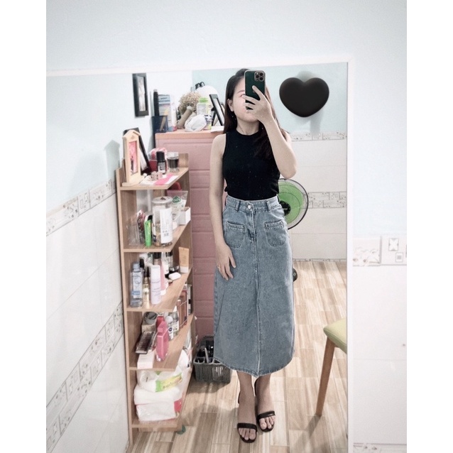 CHÂN VÁY JEAN XẺ VẠT CÓ TÚI, CHÂN VÁY BÒ 2 TÚI XẺ TRƯỚC DÁNG CHỮ A SIÊU HOT JEANS vải đẹp MSP LACO30