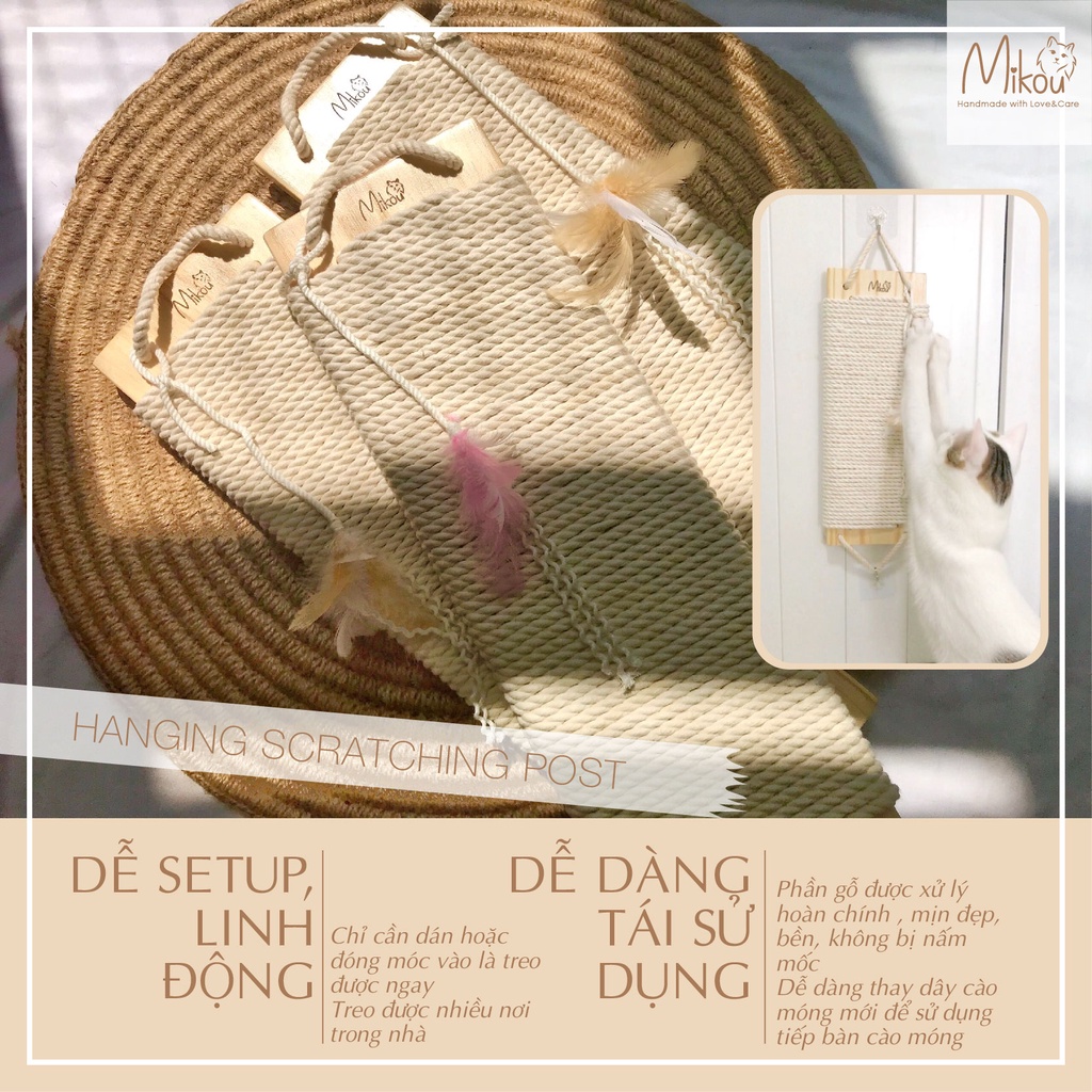 Cào móng cho mèo, treo linh động chắc chắn, bền, dùng như cây cào móng mèo, Mikou shop