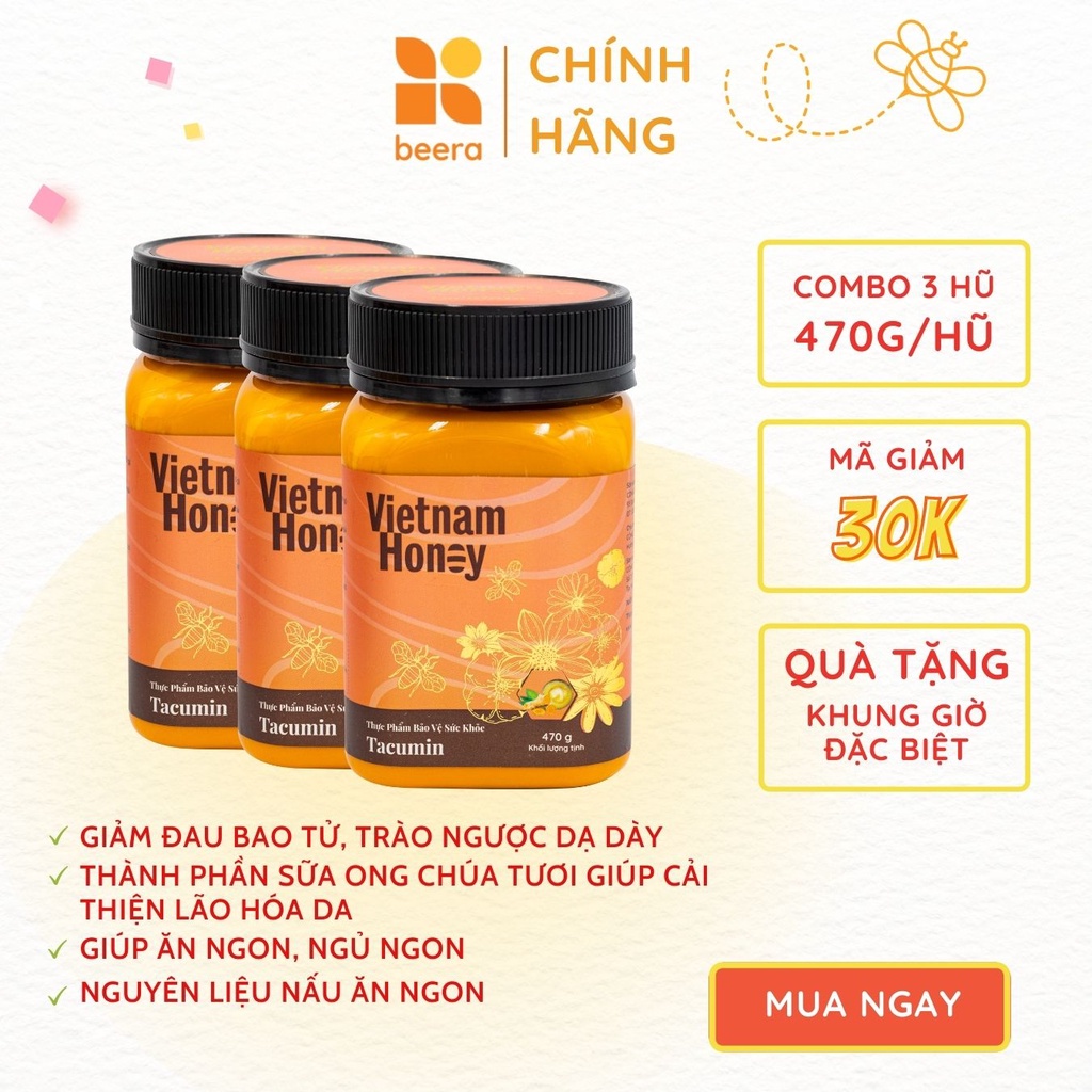 Combo 3 hũ mật ong nghệ sữa chúa Tacumin giá tiết kiệm (3 x 470gram)