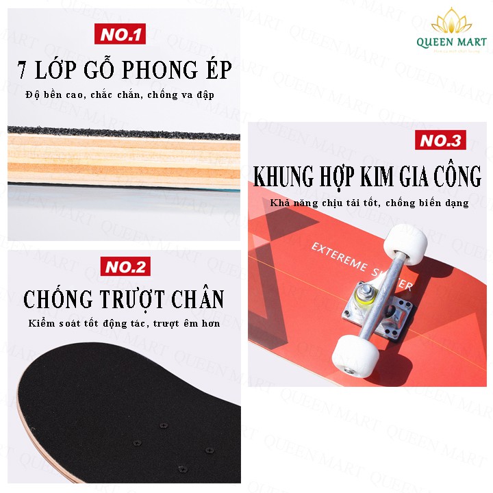 VÁN TRƯỢT THỂ THAO 7 LỚP GỖ PHONG ÉP MẶT NHÁM – VÁN TRƯỢT SKATEBOARD TIẾP SỨC ĐAM MÊ TLP96