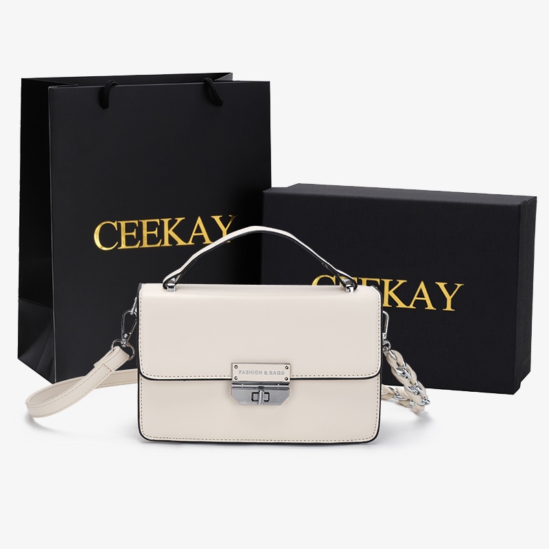 🌸Hàng Order🌸 Túi Xách Nữ CEEKAY Da Trần Nắp Gập Khóa Gài Quai Da Kèm Quai Phối Xích Sang Chảnh Nữ Tính 🌸Hàng Quảng Châu