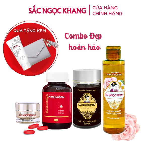 Combo Chăm Sóc Da Hoàn Hảo Sắc Ngọc Khang (1 Hộp Collagen + Nước hoa hồng + Kem dưỡng ban đêm + 1 Hộp Sắc Ngọc Khang++)