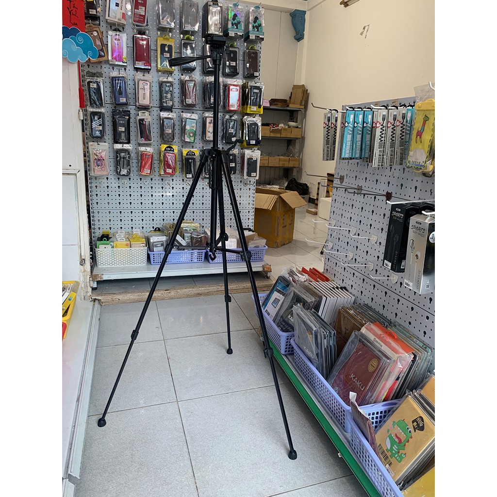 [To Chắc]Giá đỡ tripod 3 chân cao cấp cao 1.4m tải 3kg hỗ trợ livestream chụp hình có kẹp điện thoại và remote bluetooth