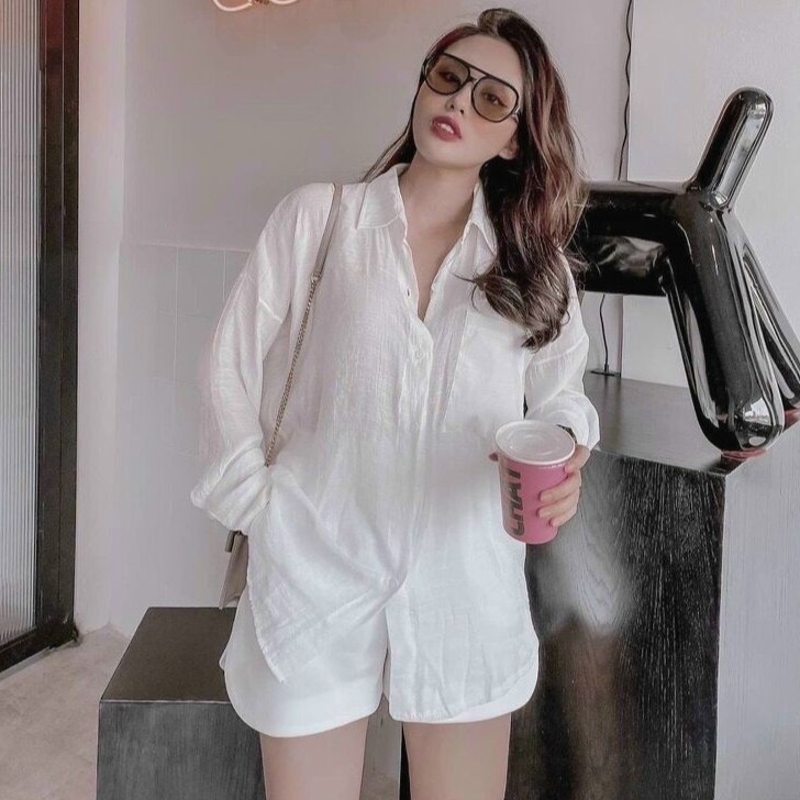 áo sơ mi form thụng mác Gu túi zip cao cấp