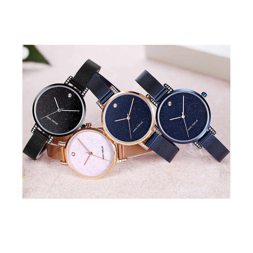 Đồng hồ nữ Mini Focus dây thép lưới đính đá mặt ánh sao MF160 | BigBuy360 - bigbuy360.vn