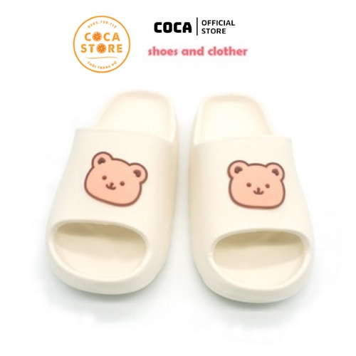 Dép đi trong nhà [Coca Store] Dép quai ngang hình gấu dễ thương, 3 màu hồng, đen, kem, size từ 36-40