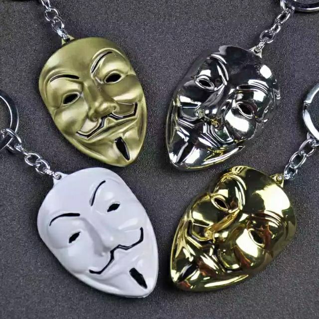 [RẺ VÔ ĐỊCH] Mô hình móc khóa kim loại mặt nạ Anonymous Thép titanium nguyên khối biểu tượng V For Vendetta hacker