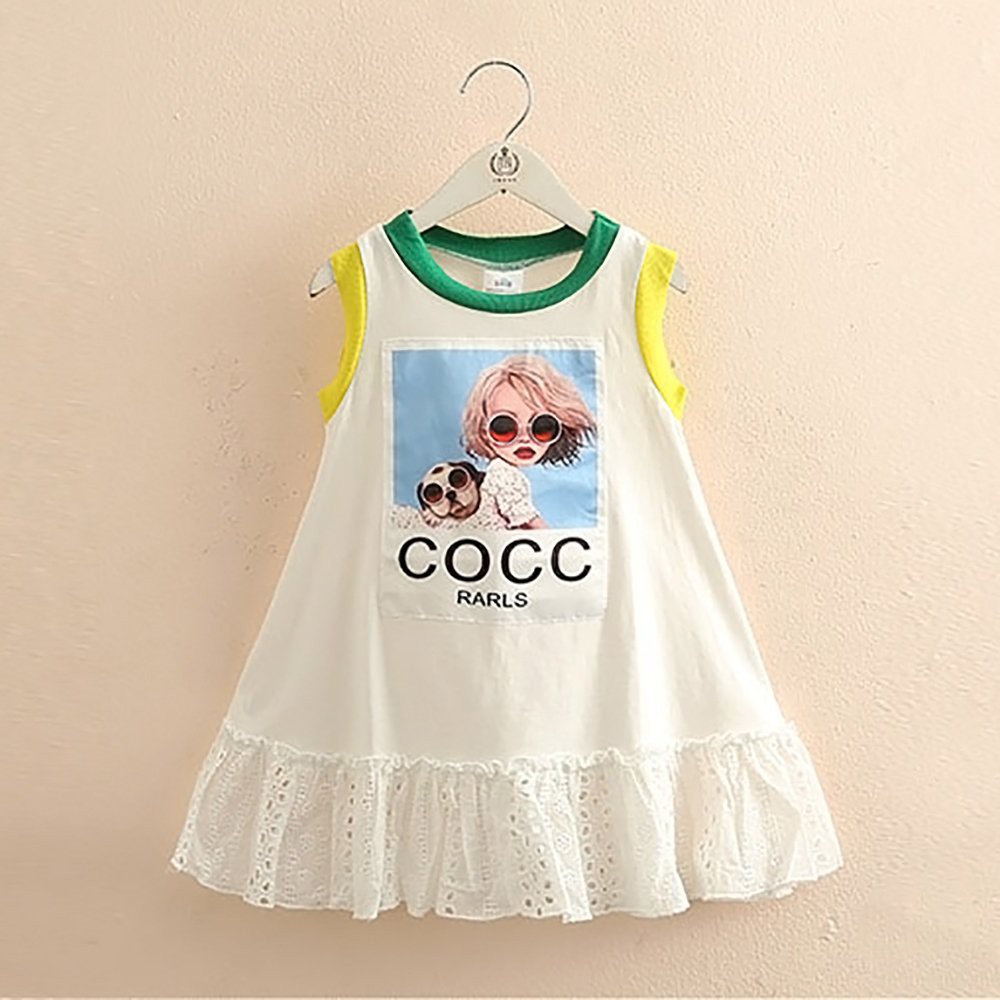 Váy bé gái Cocc gấu ren chất cotton, đầm cho bé từ 2 đến 12 tuổi chất cotton, size đại 40kg Coco