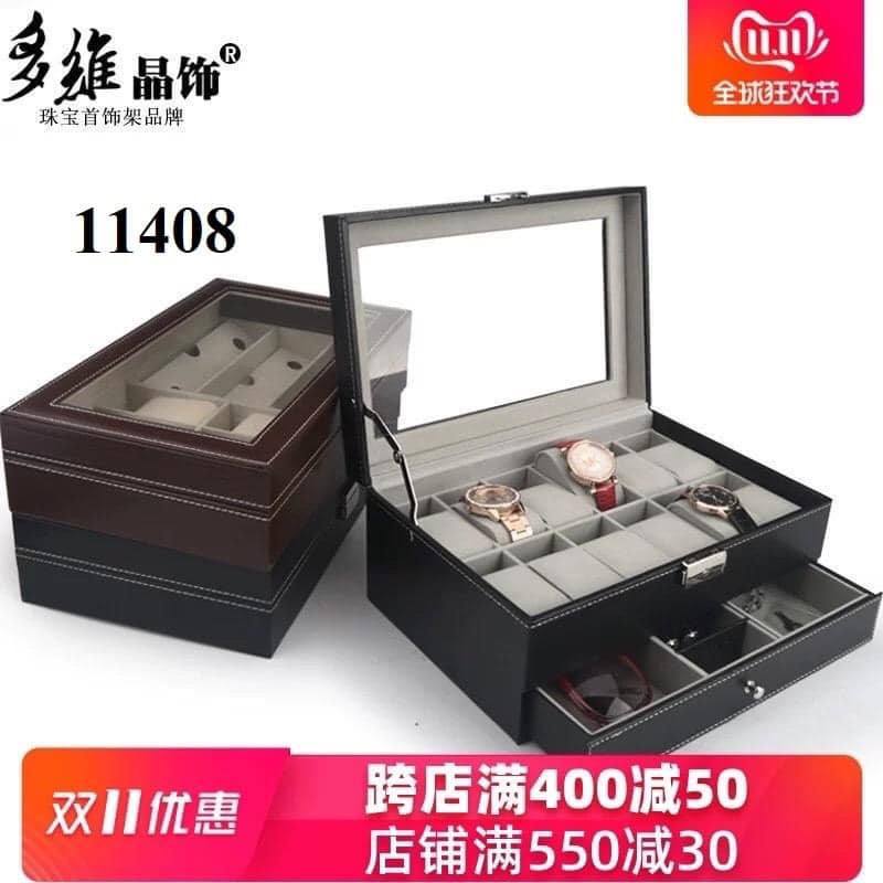 [XẢ KHO+FREE SHIP]  Hộp đựng kính đồng hồ bao gồm 6 chiếc đồng hồ và 3 kính mắt loại 2 tầng và 1 tầng