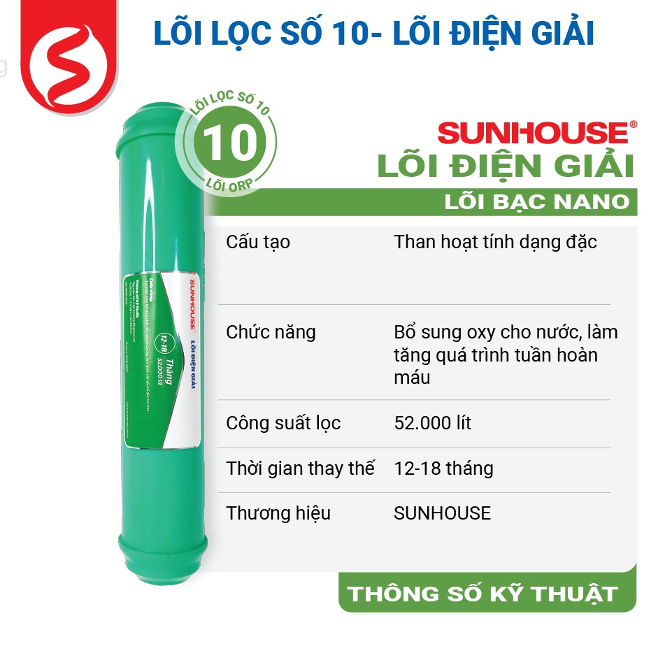 Lõi lọc nước số 10 - SHRLL10 [chính hãng] - lõi orp - bổ sung oxy cho nước, tăng tuần hoàn máu