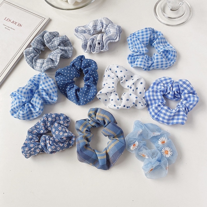 Dây Cột Tóc Ruy Băng Co Giãn In Họa Tiết Hoa / Kẻ Ô Dễ Thương Thời Trang Cho Nữ