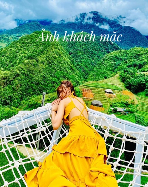 Váy maxi 3 tầng hở lưng chất đũi Thái mềm mại