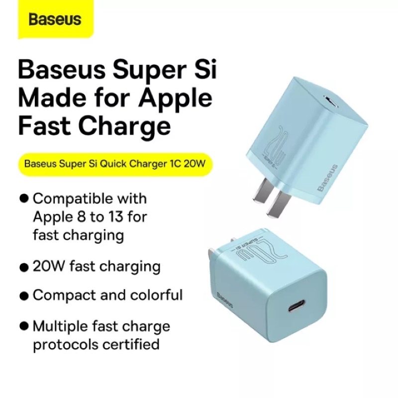 Bộ sạc nhanh, nhỏ gọn Baseus Super Si Quick Charger 20W dùng cho IP (Type C, 20W/18W, PD/ QC3.0 Quick charger)