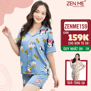 Bộ ngủ lụa mặc nhà cộc tay Zenme Lụa Gấm Latin thời trang Pijama Nữ PJC0322