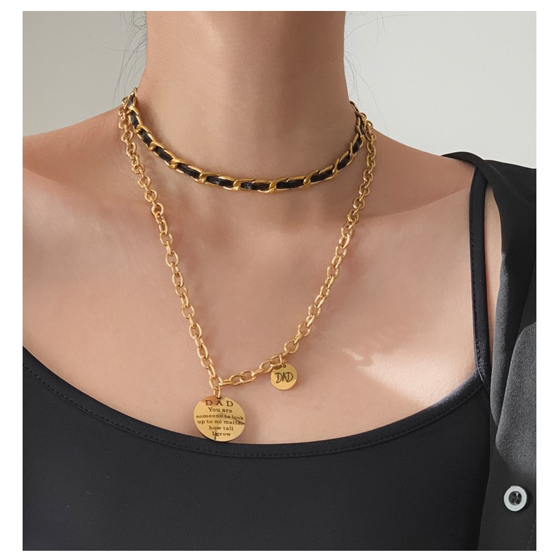 Choker titan xích đan dây da 2 kiểu không gỉ WN2104