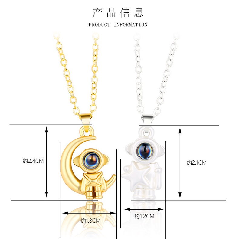 2 Vòng cổ RINHOO mặt hình trăng và sao chiếu chữ I Love You 100 ngôn ngữ cho cặp đôi