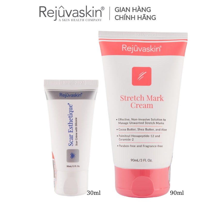 Combo chăm sóc da Rejuvaskin xoá Sẹo Thâm/ Sẹo Rỗ/ Sẹo Lõm Scar Esthetique 30ml và làm mờ vết rạn da 90ml