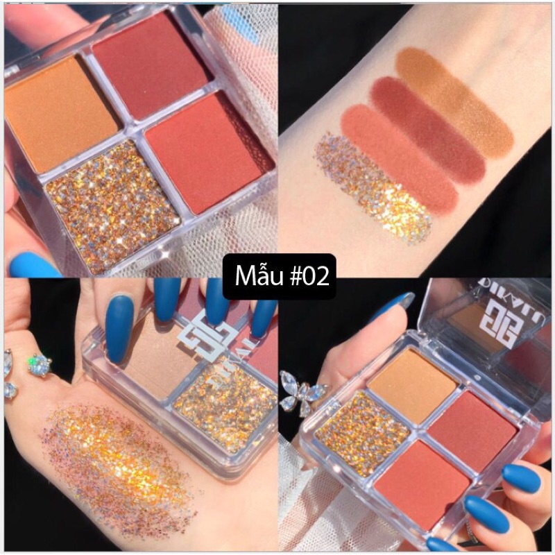 Bảng mắt 4 màu nhũ Dikalu ,phấn mắt siêu xinh bám màu lâu trôi