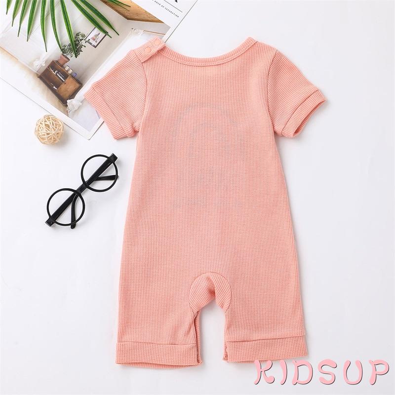 Bộ Áo Liền Quần Cổ Tròn Tay Ngắn Thoáng Khí In Họa Tiết Cầu Vồng Xinh Xắn Cho Bé