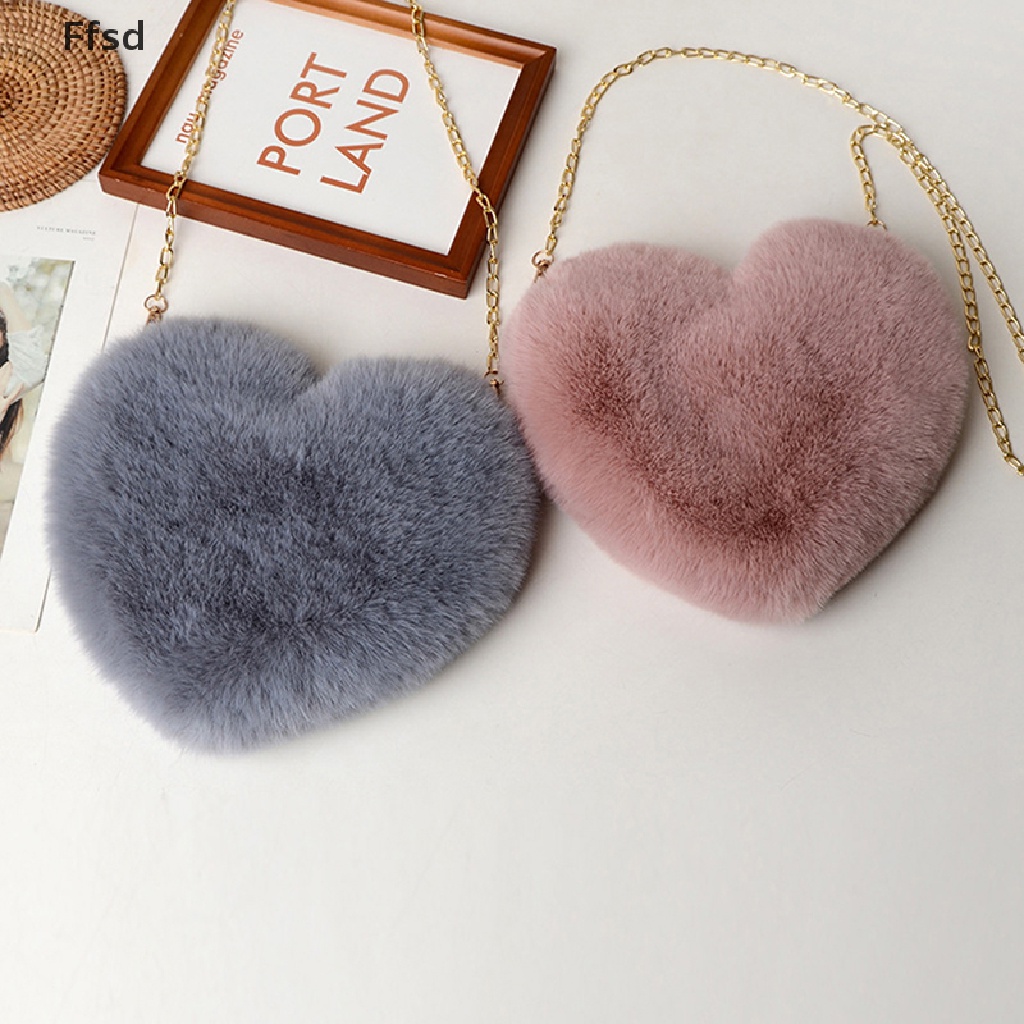 {Ffsd} Túi Đeo Chéo Vai Dạng Ví Hình Trái Tim Lông Giả Phối Dây Xích Cho Nữ * Hàng Bán Chạy *