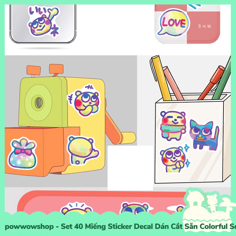 [Sẵn VN - Hỏa Tốc] Set 40 Miếng Sticker Decal Cắt Sẵn DIY Dán Trang Trí Vật Dụng Mẫu Colorful Squirrel Funny Cool Warm