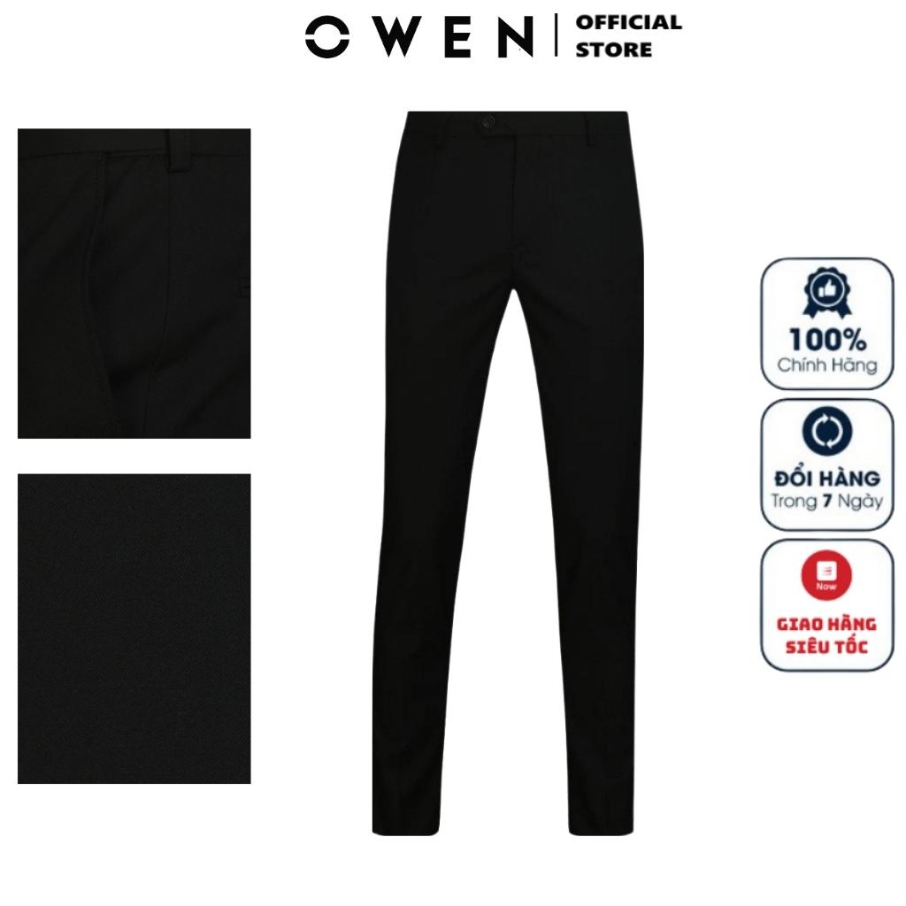 Quần Âu Nam Quần Tây Công Sở Cao Cấp OWEN QST220509 Dáng Slim Fit Ống Ôm Cạp Chun Màu Màu Đen Trơn Vải Polyester