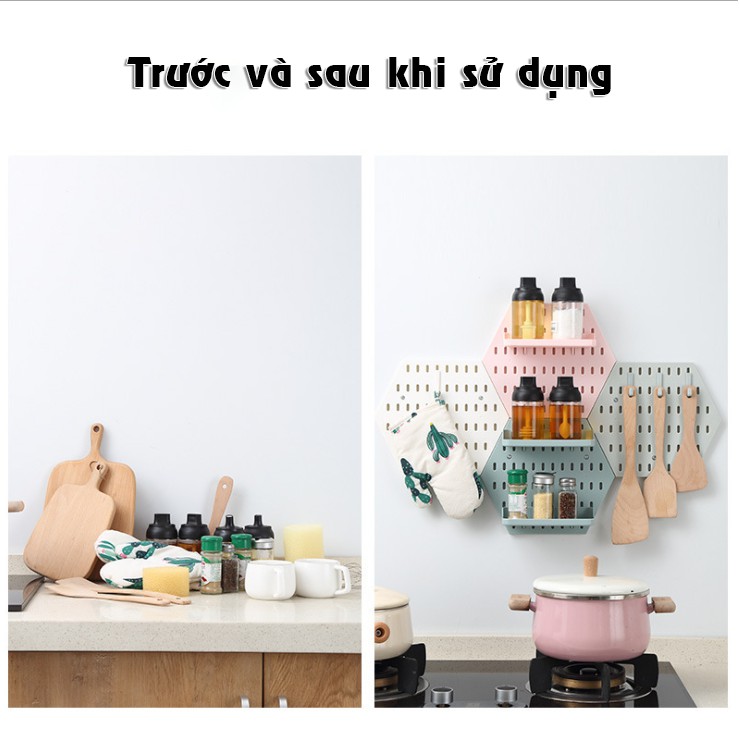 Kệ Nhựa Dán Tường Hình Lục Giác Thiết Kế Đục Lỗ Decor Trang Trí Phòng Khách Phòng Bếp