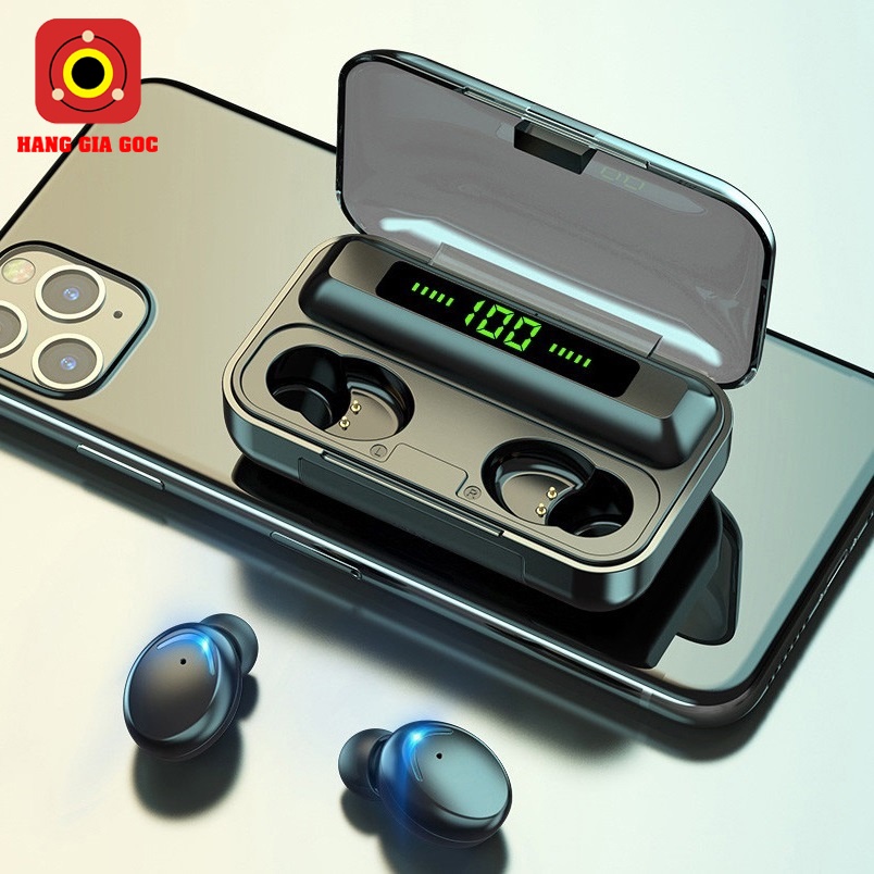 Tai nghe Bluetooth TWS F9 5C V5.3 cảm ứng phiên bản mới pro tăng giảm âm lượng trên tai nghe - Hàng nhập khẩu (đen)