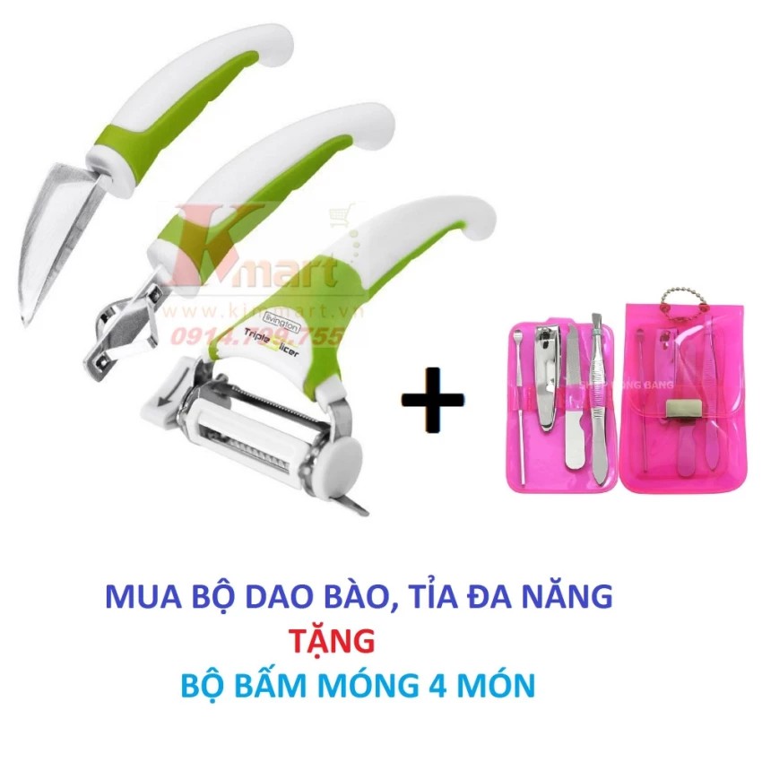 Bộ dao nạo đa năng Triple Slicer 3 trong 1 + Tặng bộ Bấm móng 4 món