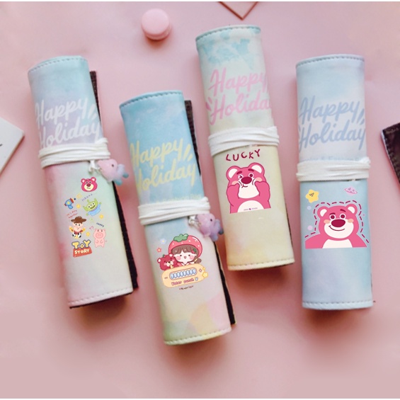 hộp bút cuộn màu loang gấu thỏ cherry HBLC38 gấu dâu tây lotso thỏ stella cáo lina hộp đựng màu vẽ hoạt hình DF friends