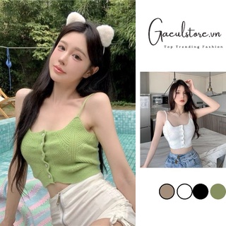 Gaeul store- Áo Len 2 dây 4 màu khuy hoa Croptop Len Lông Mịn Đẹp