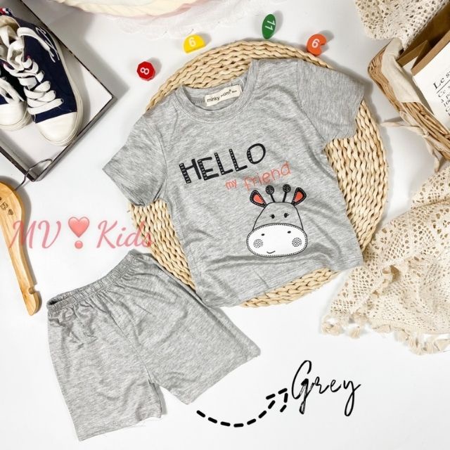 Bộ Minky Mom Cộc Tay Cho Bé Gái Bé Trai 1 2 3 4 5 6 Tuổi Vải Thun Lạnh-Đồ Bộ Cho Bé Kitty Cá Sấu Hươu Gấu-Babulala CT05