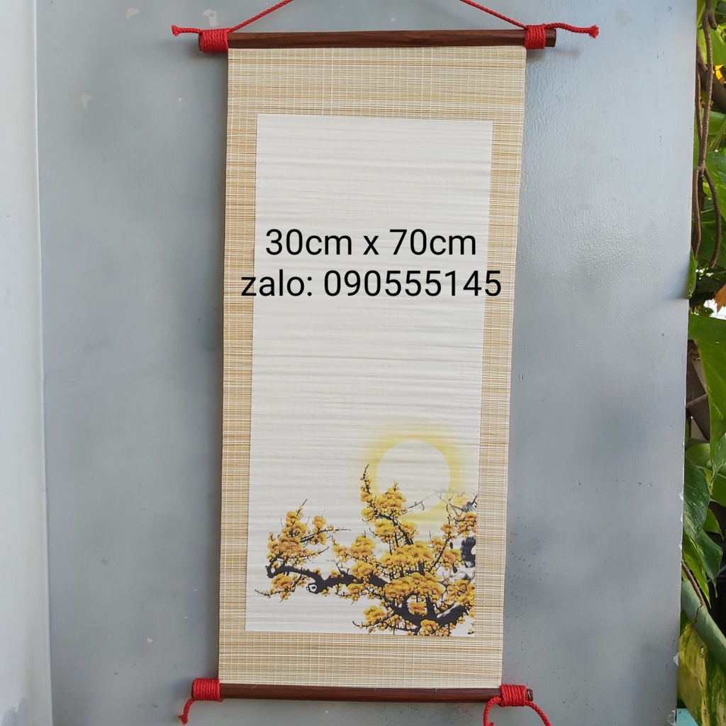 Bộ 4 mành tre viết thư pháp 30cm x 70cm .Giấy, biểu lụa viết thư pháp. Câu Đối. Tranh trang trí tết